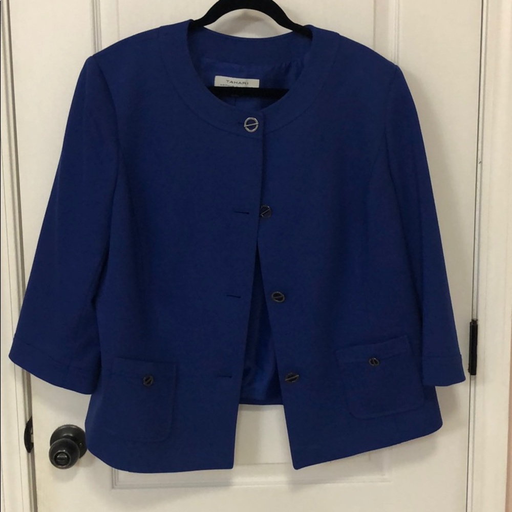 Tahari royal blue suit blazer jacket